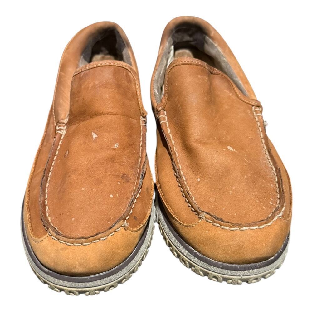 LL Bean Men’s All Week Slipper Mocs Brown Leather Shearling Lined Shoes Size 11M - Picture 4 of 9